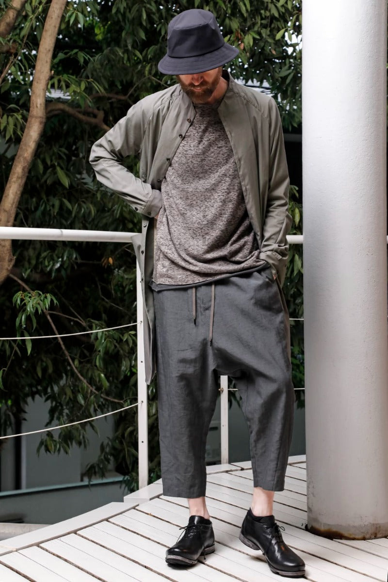 Dropcrotch cropped pants Linen Blue Gray