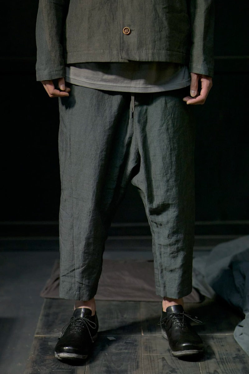 Dropcrotch cropped pants Linen Blue Gray