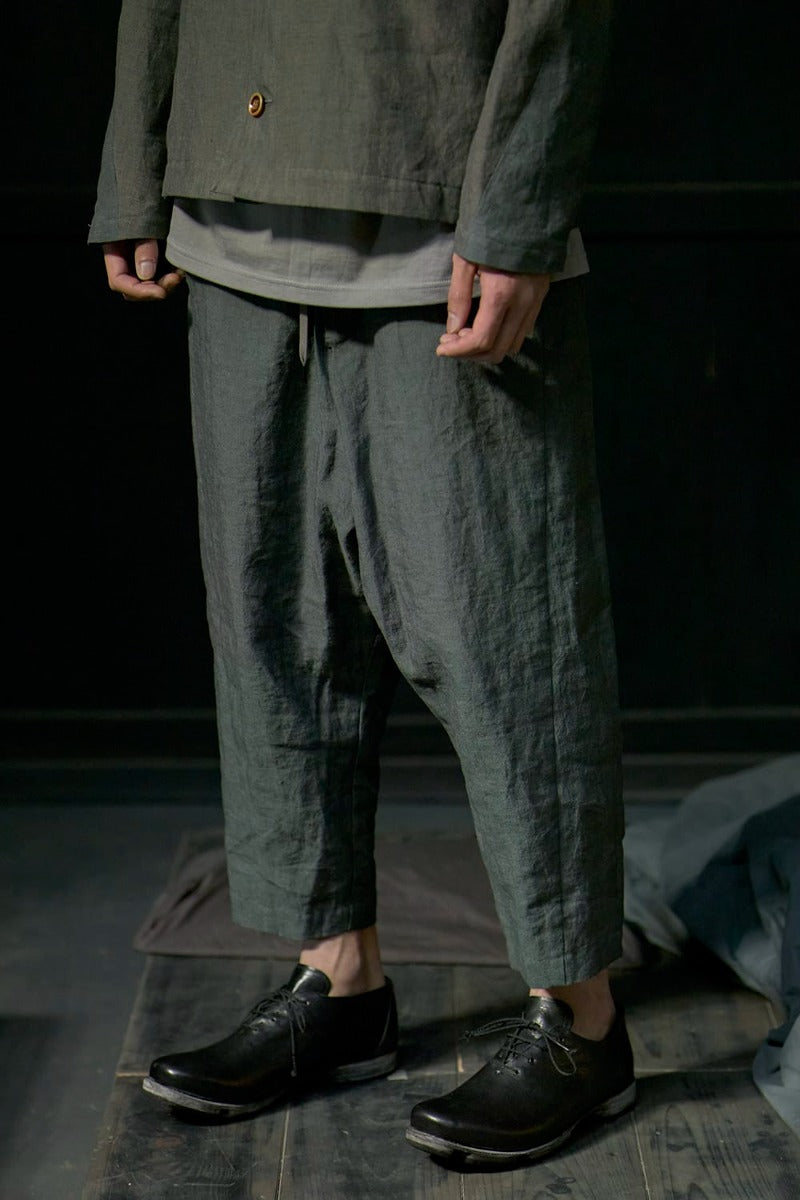 Dropcrotch cropped pants Linen Blue Gray