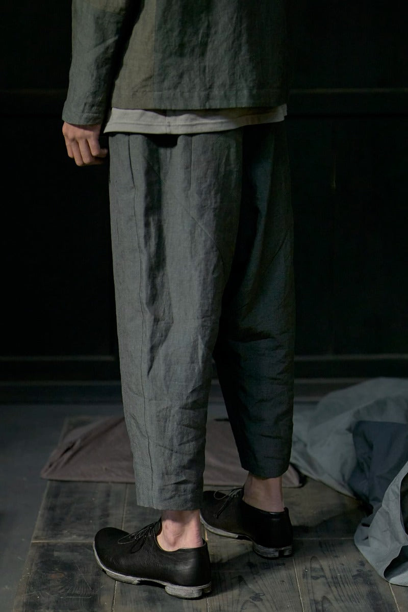 Dropcrotch cropped pants Linen Blue Gray