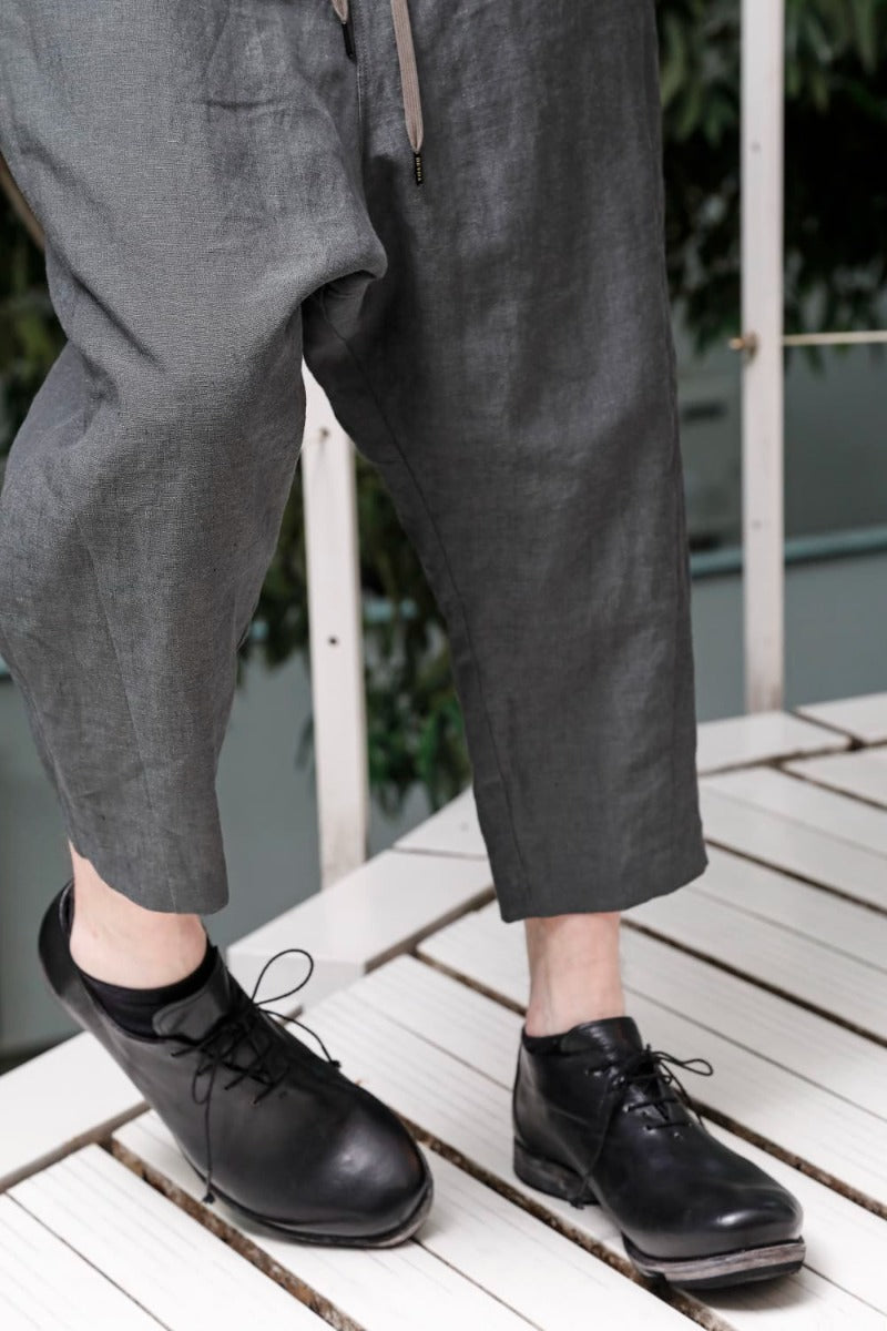Dropcrotch cropped pants Linen Blue Gray