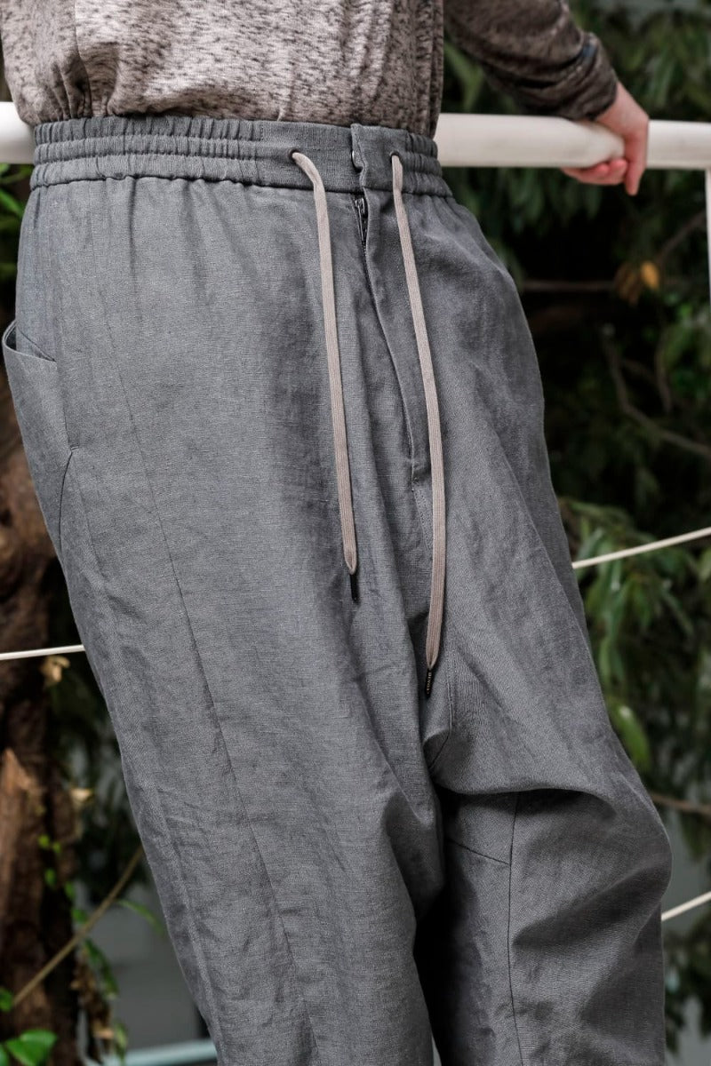Dropcrotch cropped pants Linen Blue Gray