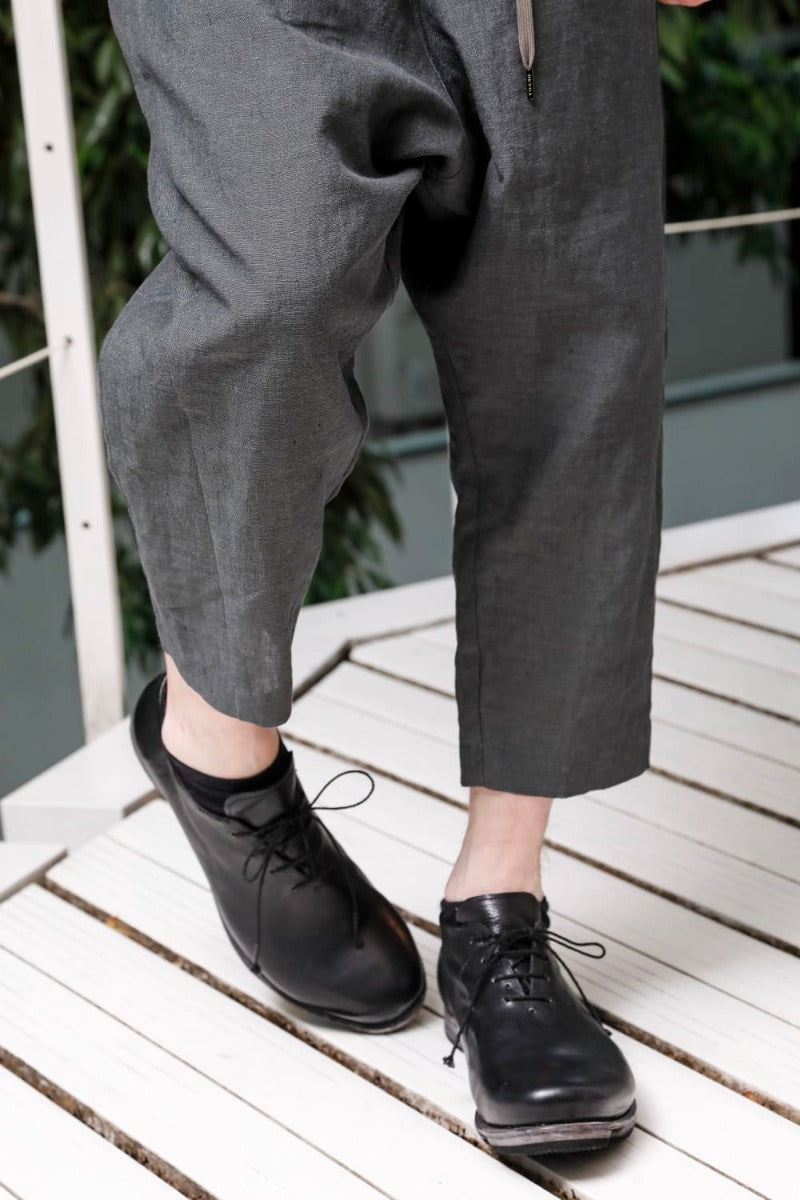 Dropcrotch cropped pants Linen Blue Gray