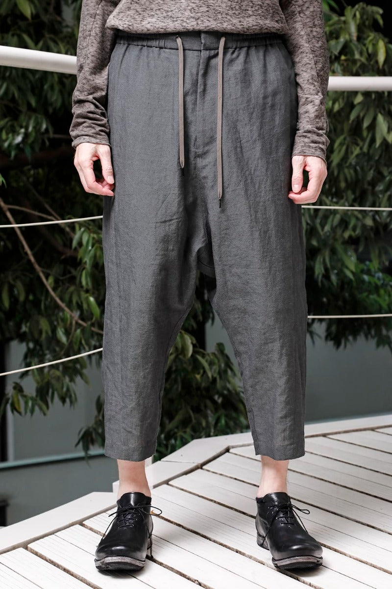 Dropcrotch cropped pants Linen Blue Gray