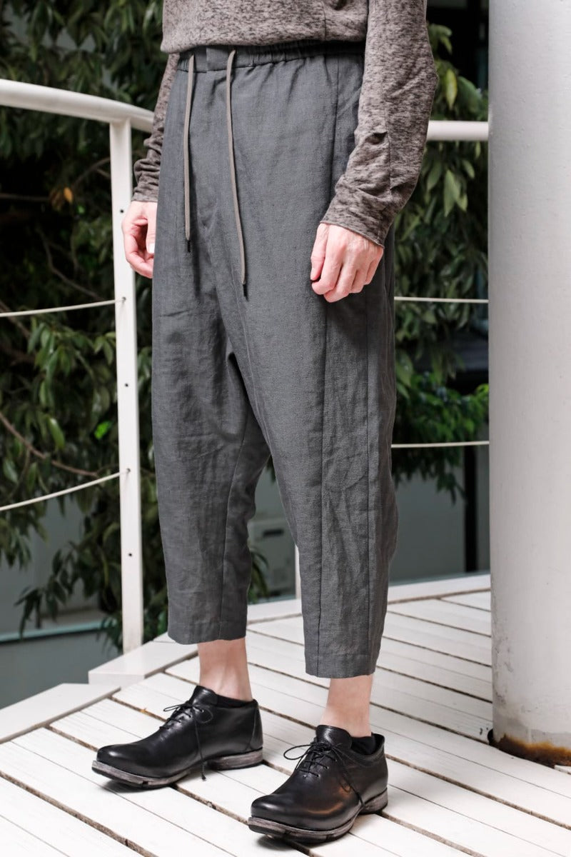 Dropcrotch cropped pants Linen Blue Gray