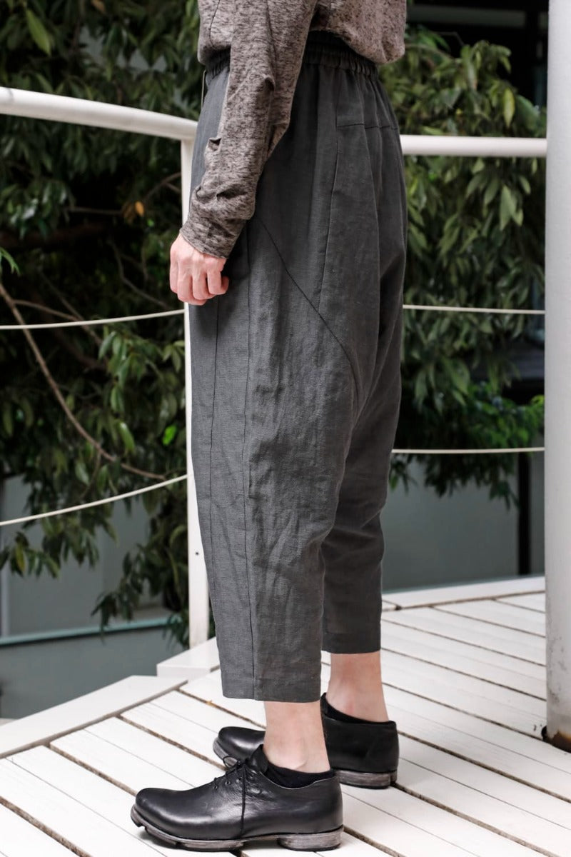 Dropcrotch cropped pants Linen Blue Gray
