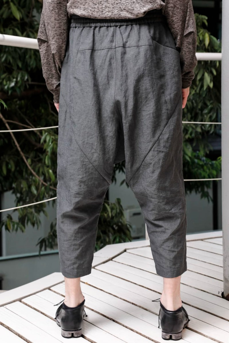 Dropcrotch cropped pants Linen Blue Gray