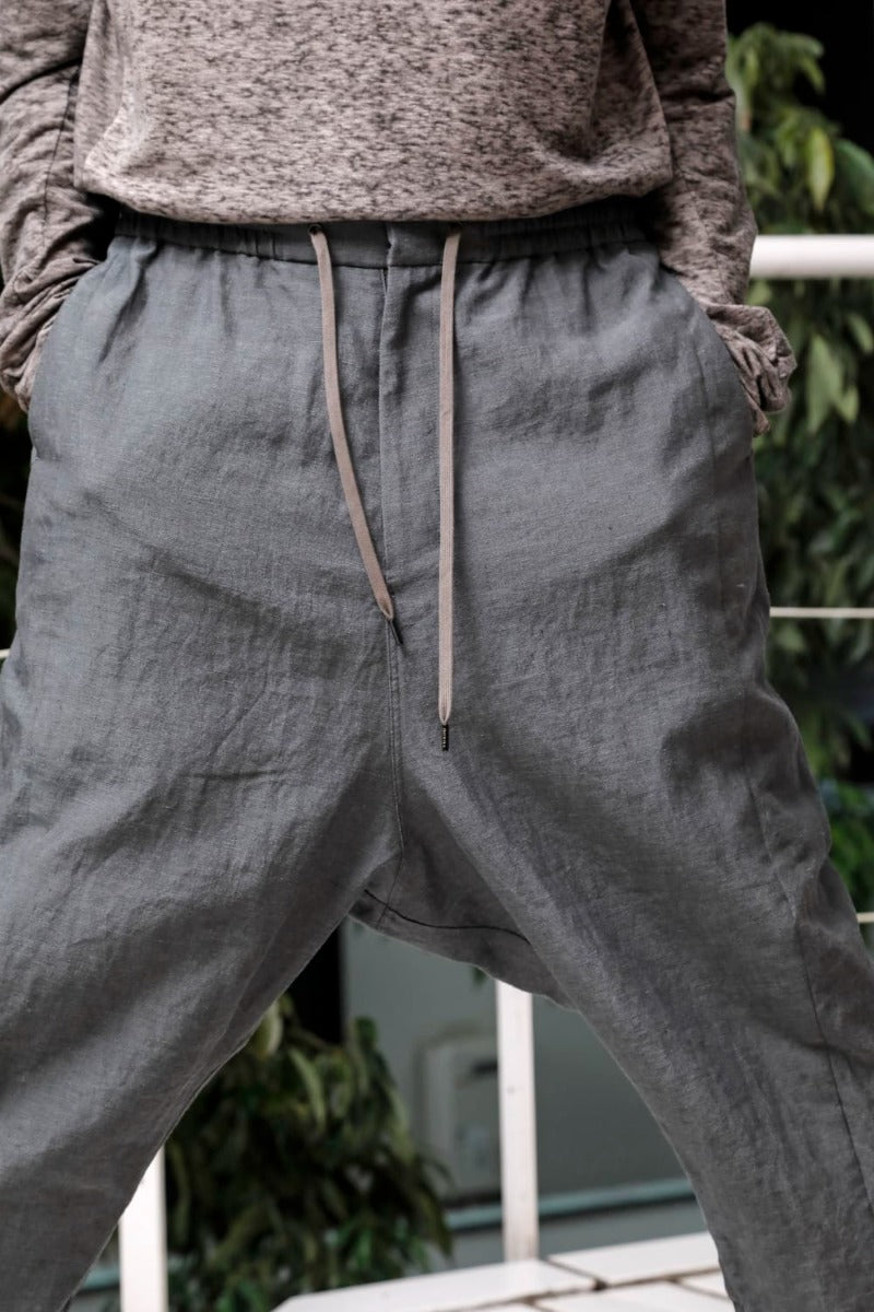 Dropcrotch cropped pants Linen Blue Gray