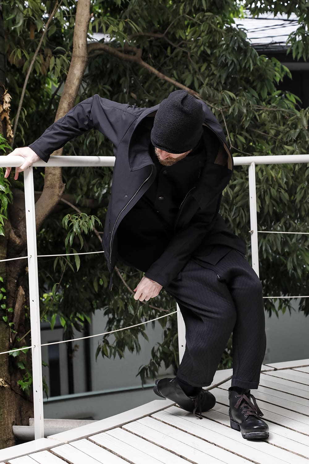 Dropcrotch cropped pants  quilted cotton / polyester