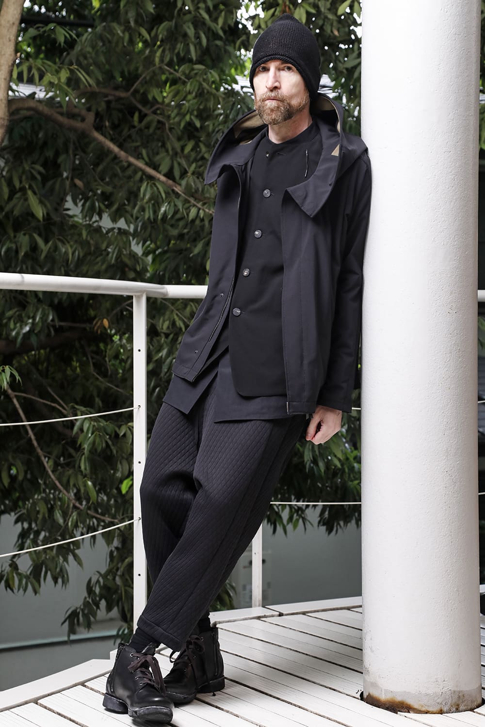 Dropcrotch cropped pants  quilted cotton / polyester