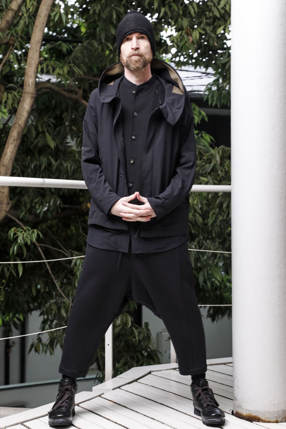 Dropcrotch cropped pants  quilted cotton / polyester