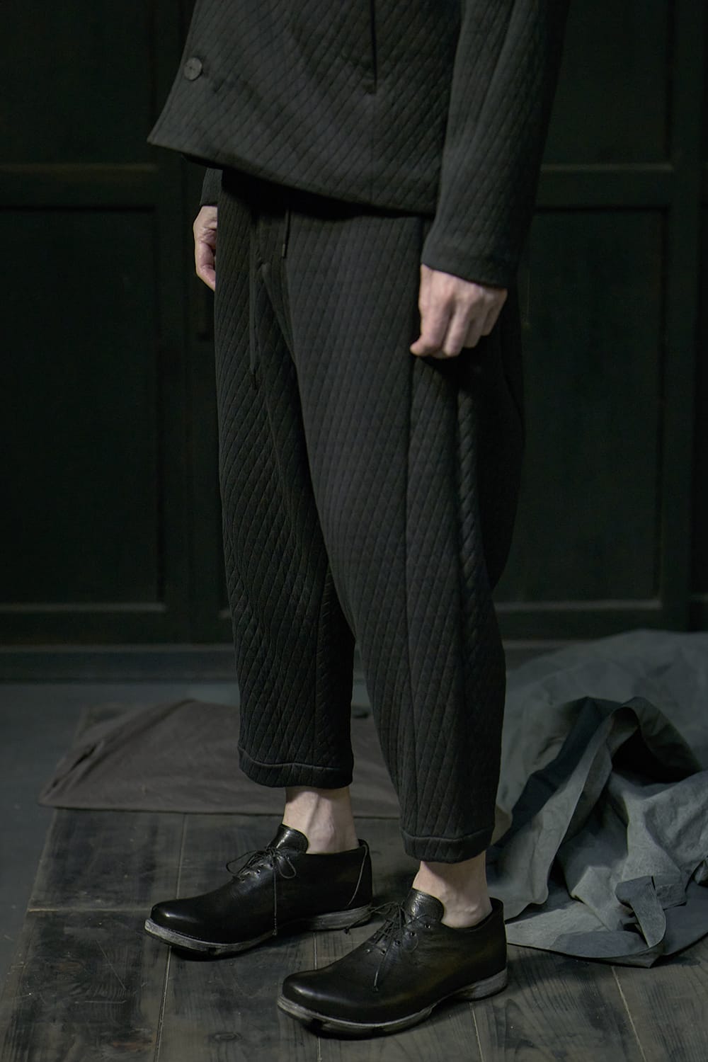 Dropcrotch cropped pants  quilted cotton / polyester