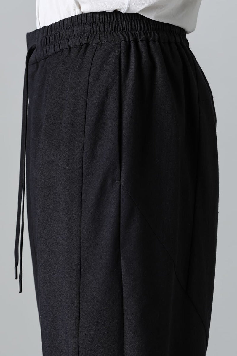 ドロップクロッチ クロップドパンツ コットン/シルク/ビスコース "ブラック”