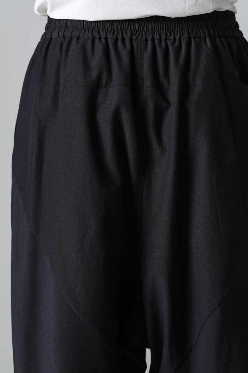 ドロップクロッチ クロップドパンツ コットン/シルク/ビスコース "ブラック”