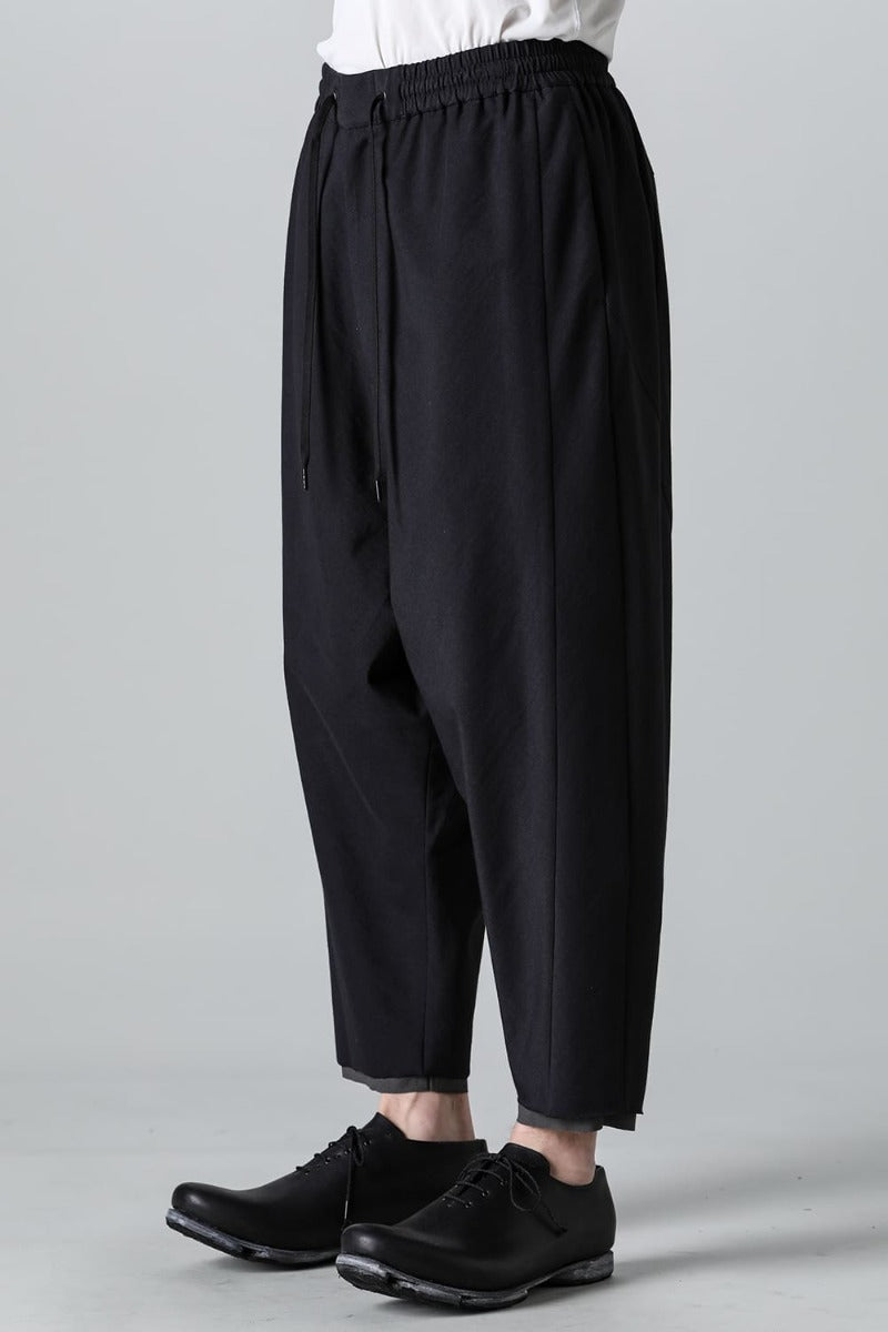 ドロップクロッチ クロップドパンツ コットン/シルク/ビスコース "ブラック”