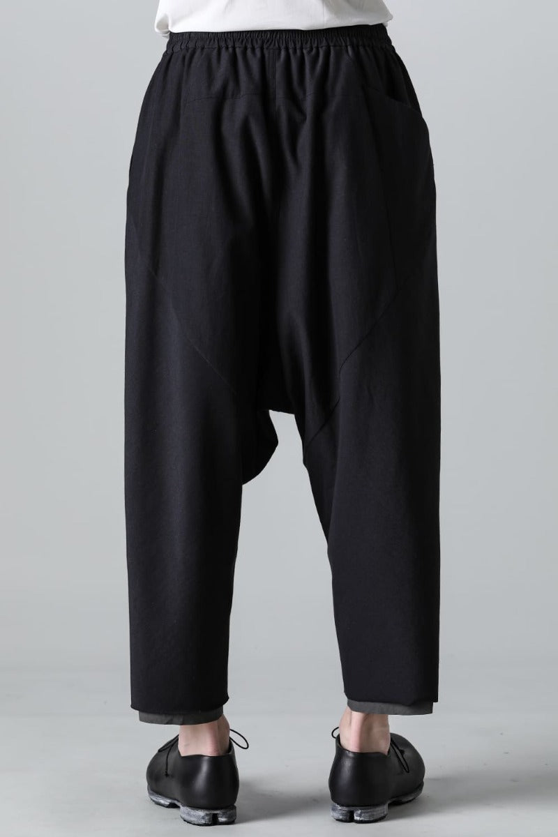 ドロップクロッチ クロップドパンツ コットン/シルク/ビスコース "ブラック”