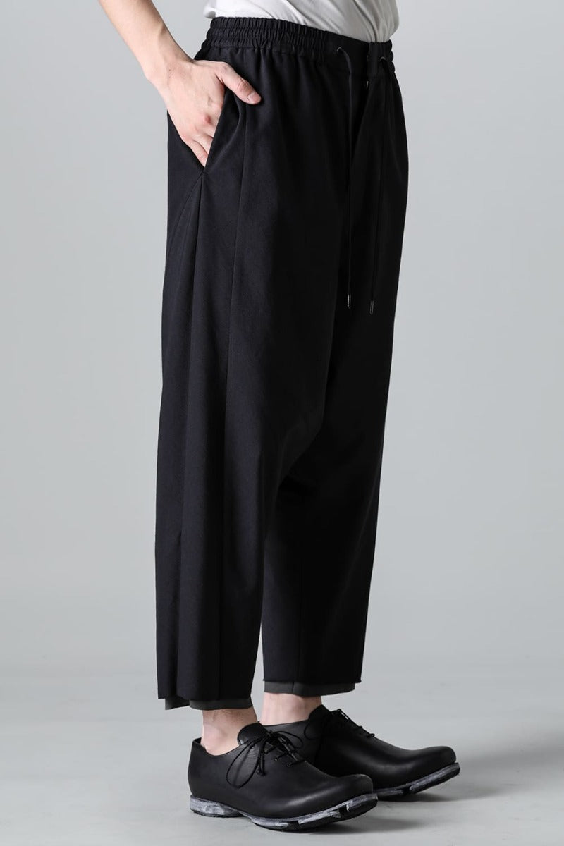 ドロップクロッチ クロップドパンツ コットン/シルク/ビスコース "ブラック”