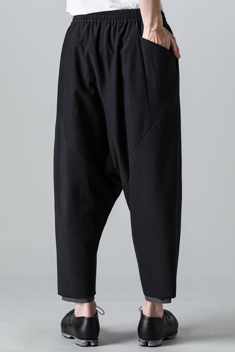 ドロップクロッチ クロップドパンツ コットン/シルク/ビスコース "ブラック”