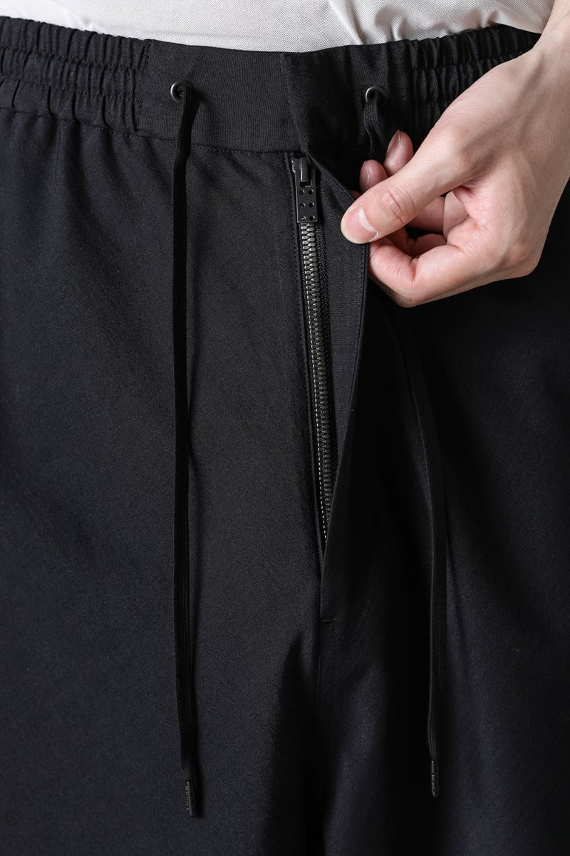 ドロップクロッチ クロップドパンツ コットン/シルク/ビスコース "ブラック”