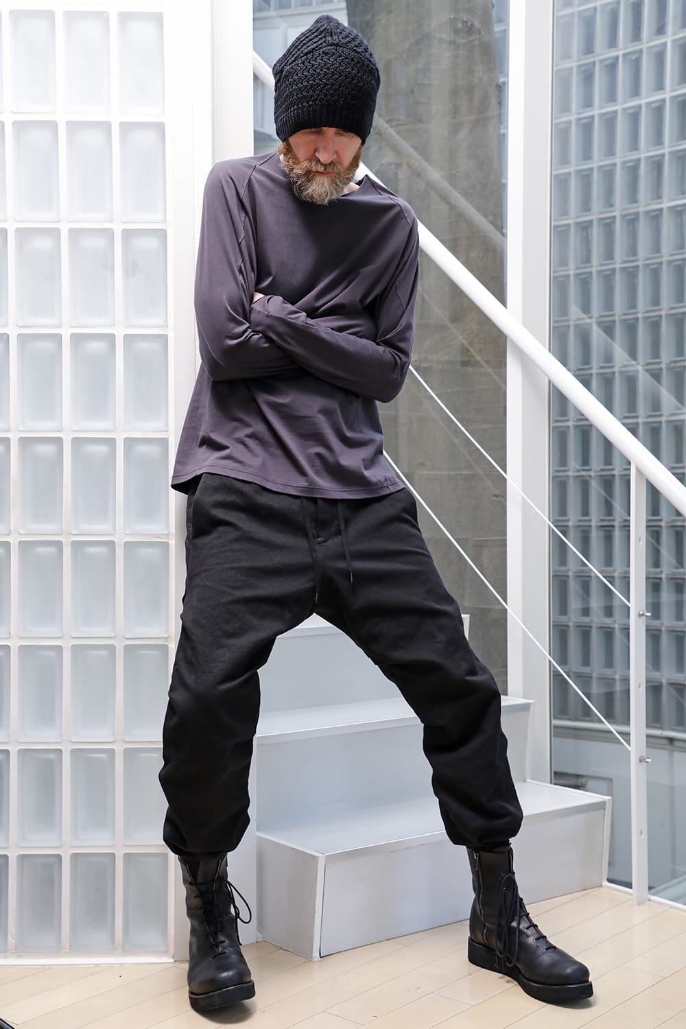 Jogger pants cotton / line Black