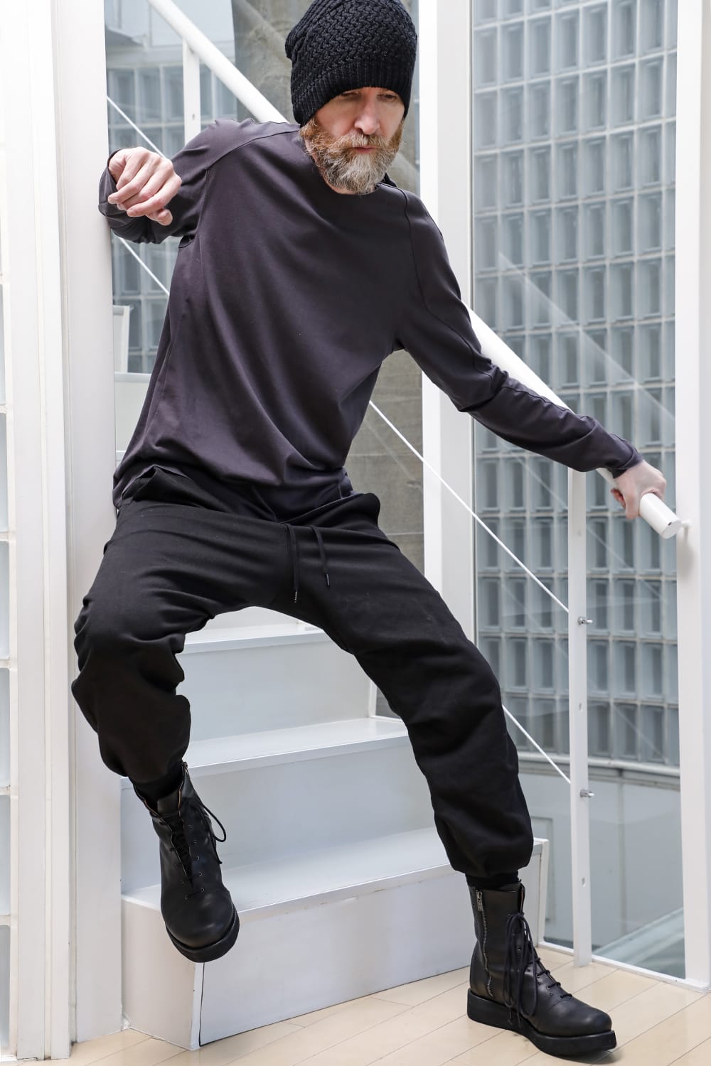 Jogger pants cotton / line Black