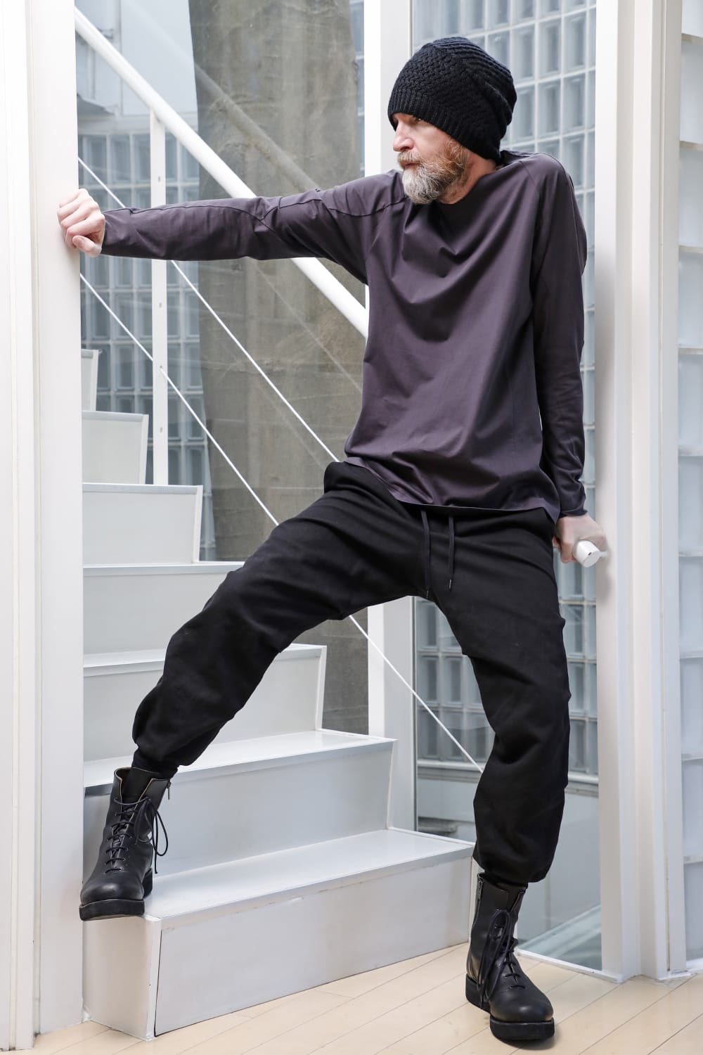 Jogger pants cotton / line Black
