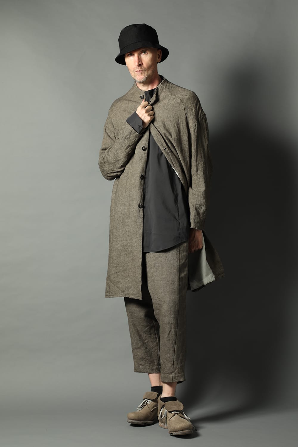 Coat silk linen crazy check  Beige Gray