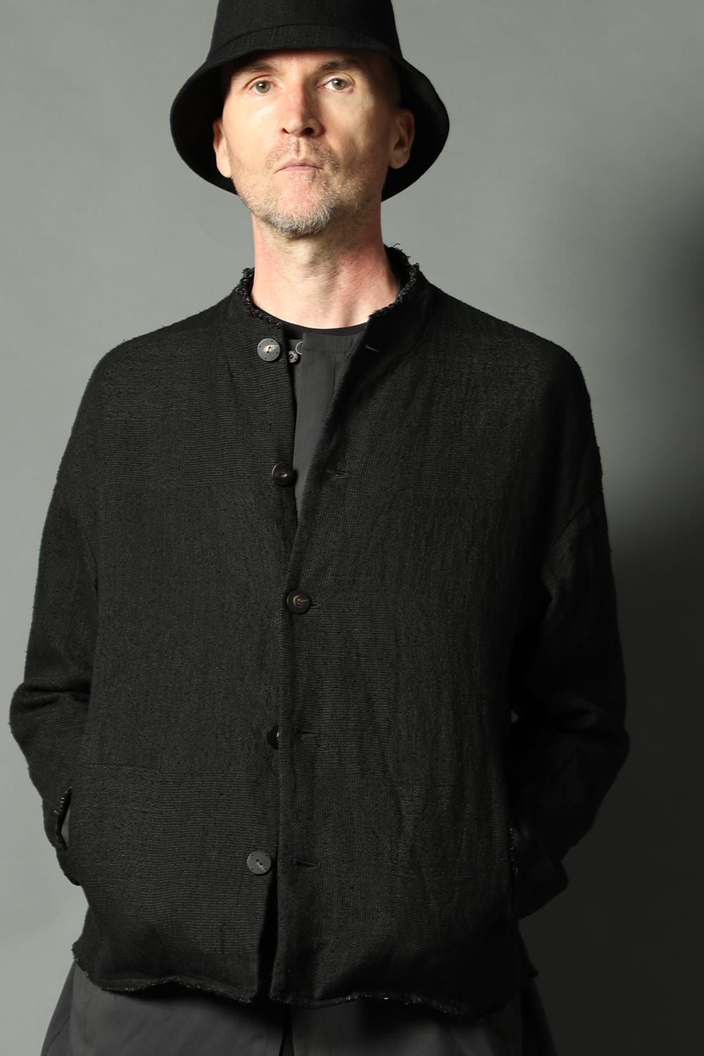 Jacket silk linen crazy check  Black