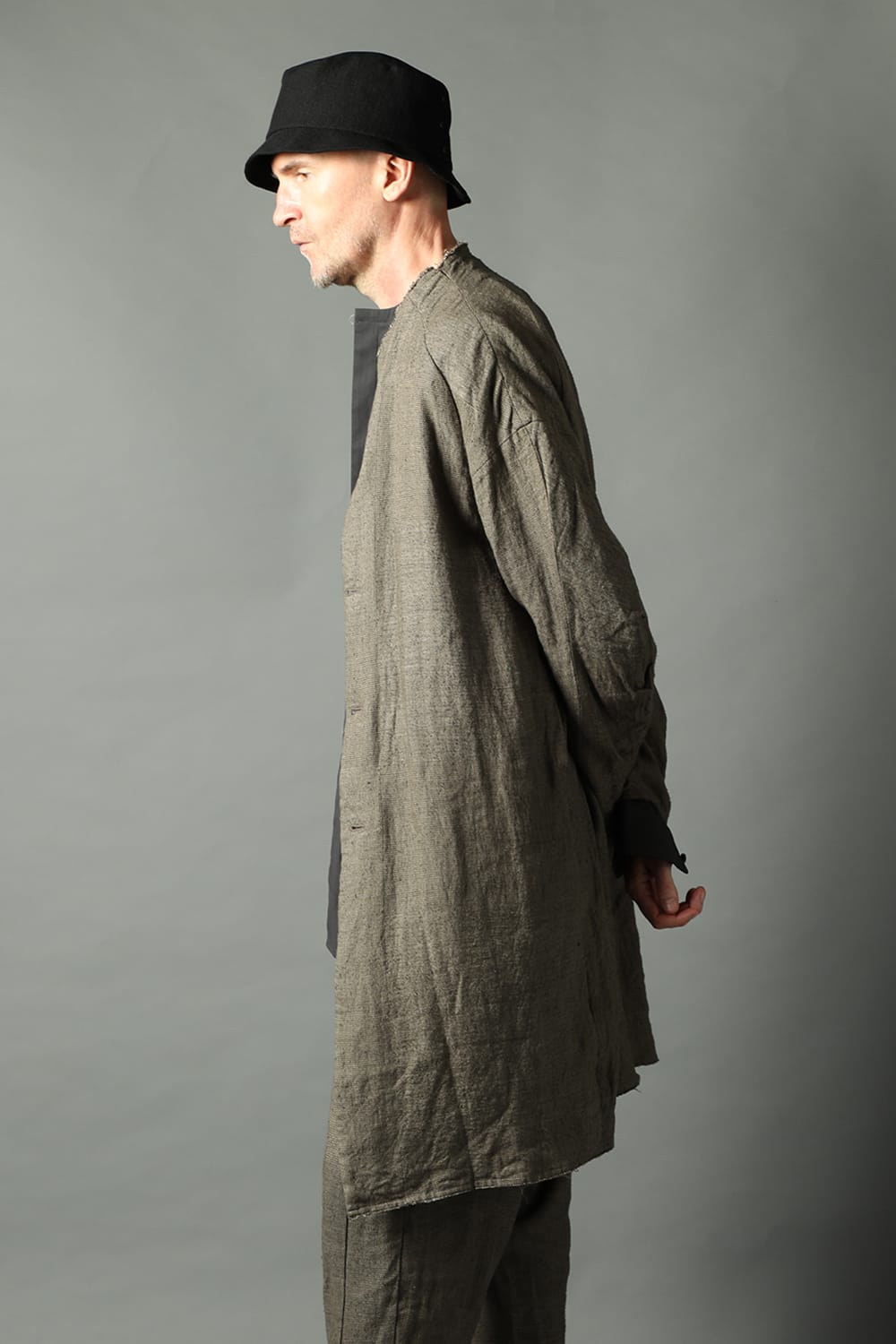 Coat silk linen crazy check  Beige Gray