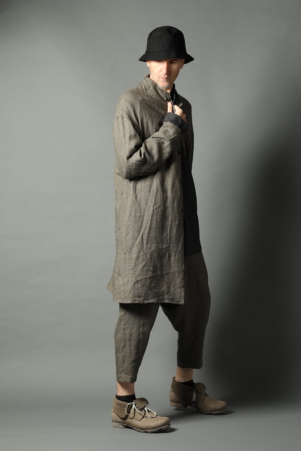 Coat silk linen crazy check  Beige Gray