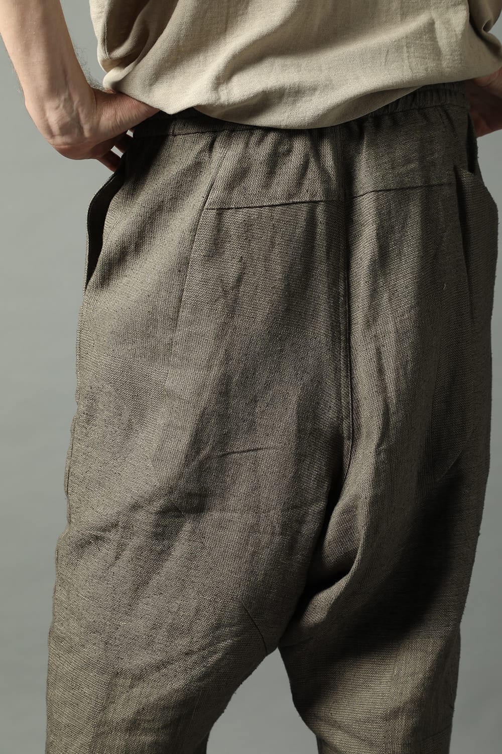 Dropcroch cropped pants silk linen crazy check  Beige Gray