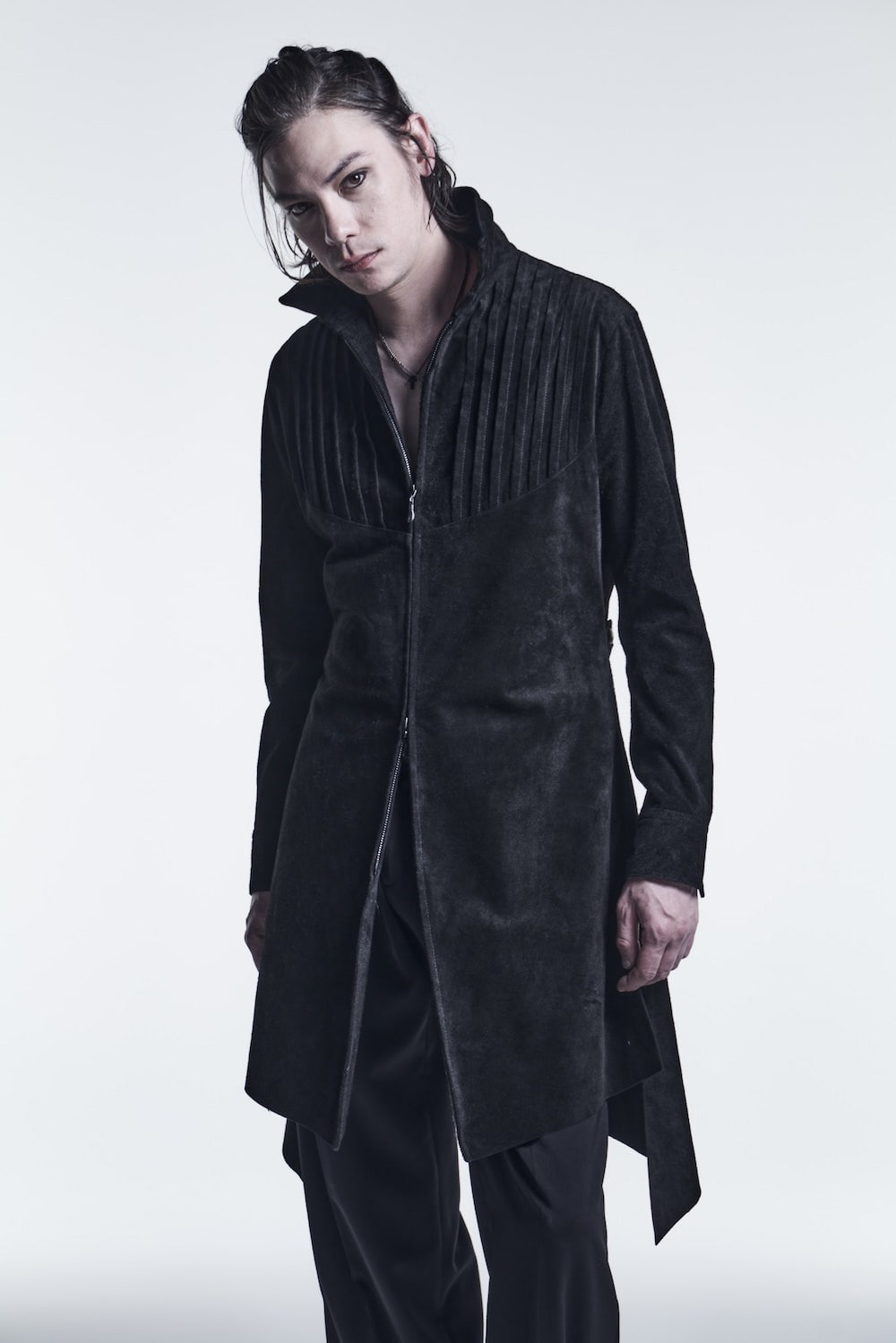 ピン タック レザー フレア シャツ