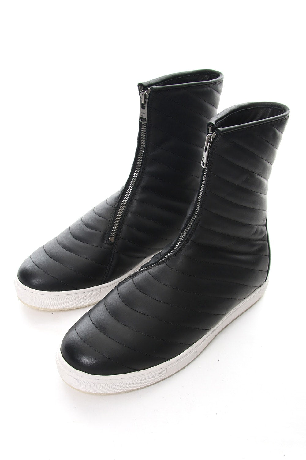 Smooth Leather Kilt Stitch Tornado Zip High Cut Sneakers RB-032 BLACK×WHITE