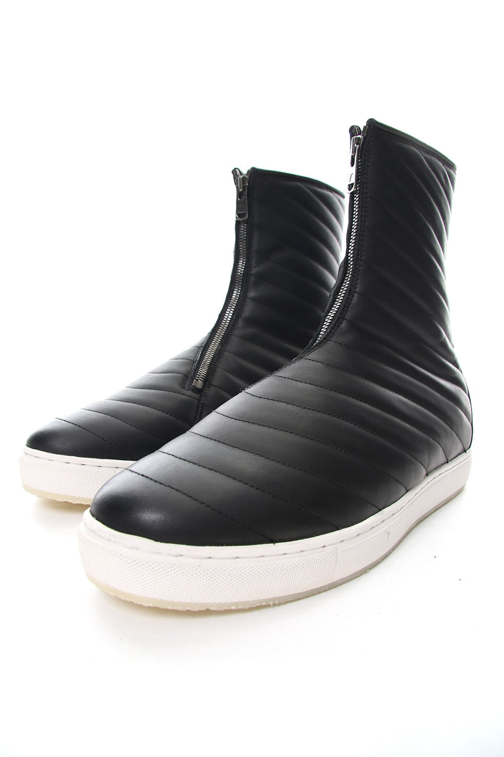 Smooth Leather Kilt Stitch Tornado Zip High Cut Sneakers RB-032 BLACK×WHITE