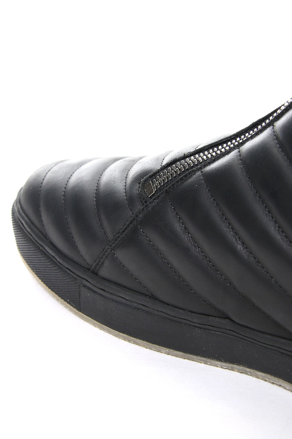 Smooth Leather Kilt Stitch Tornado Zip High Cut Sneakers RB-032 BLACK×BLACK