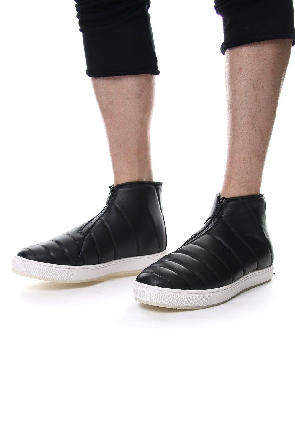 Smooth Leather Kilt Stitch Slip On High RB-033 BLACK×WHITE