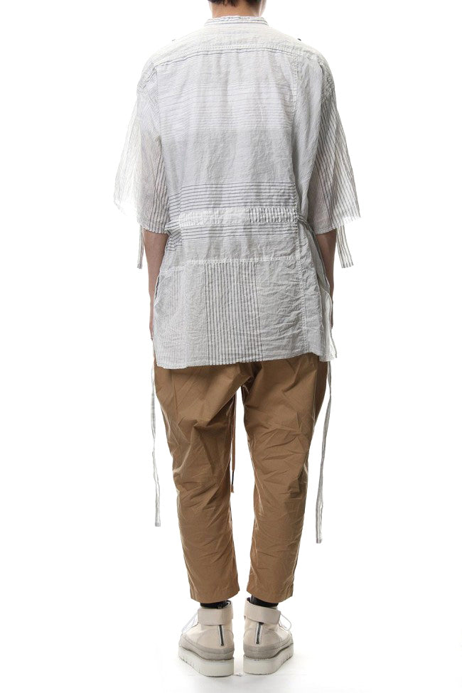 Striped product dyeing short-sleeved shirt White