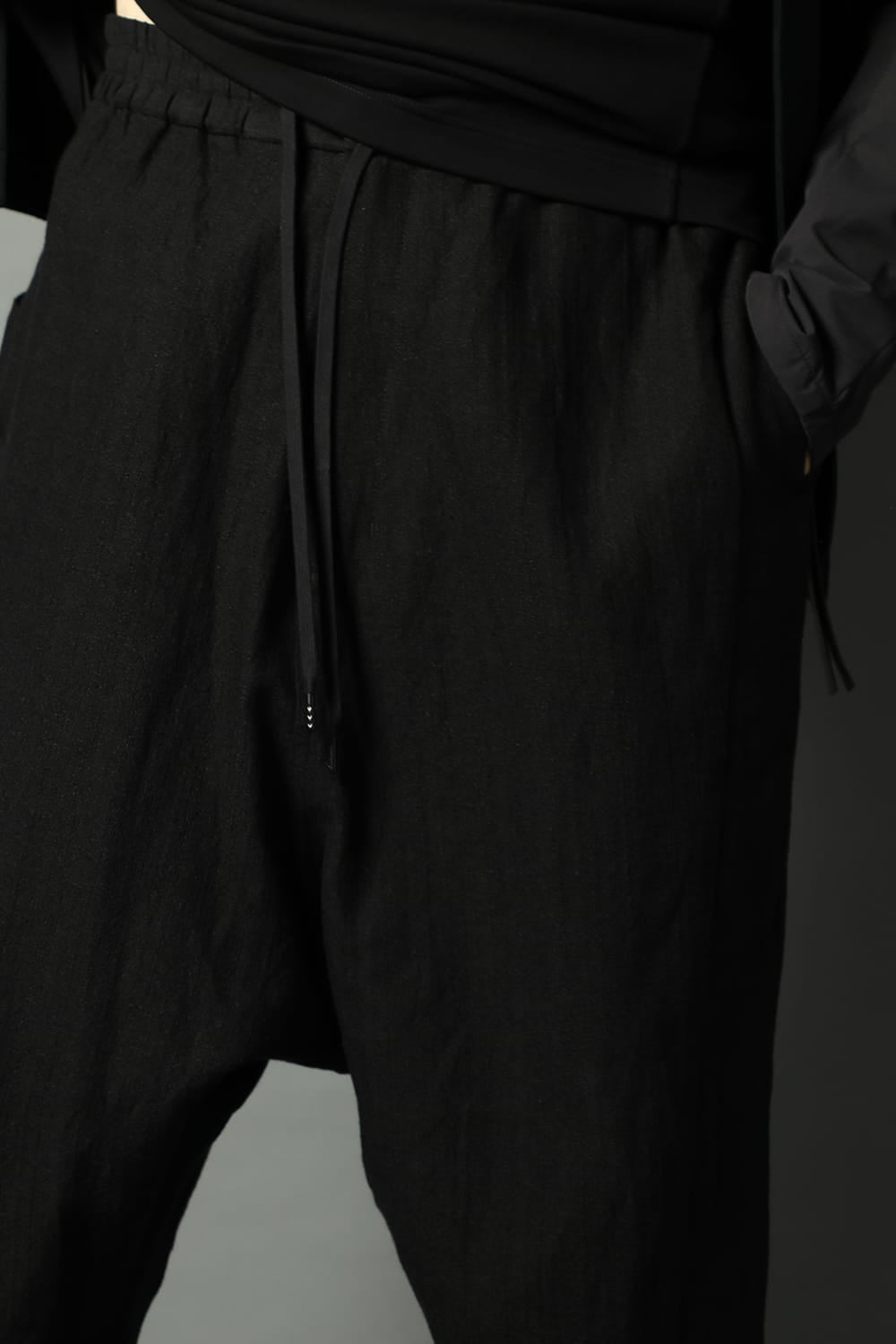 Drop crotch cropped pants cotton ramie shrink