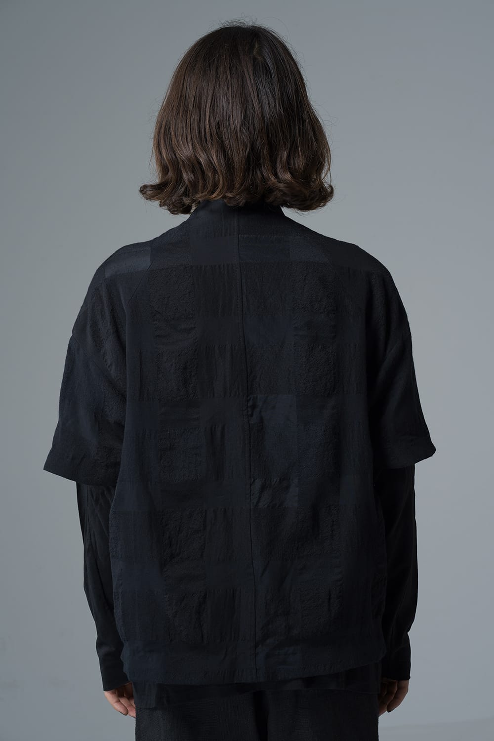 Short sleeve jacket block check jacquard