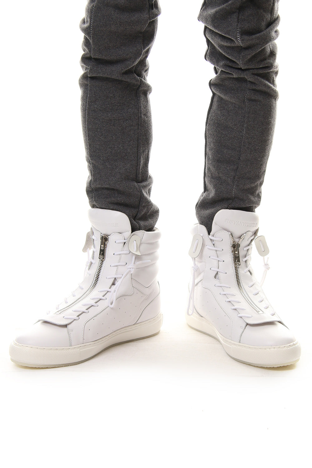 FRONT ZIP HIGH  SNEAKER White