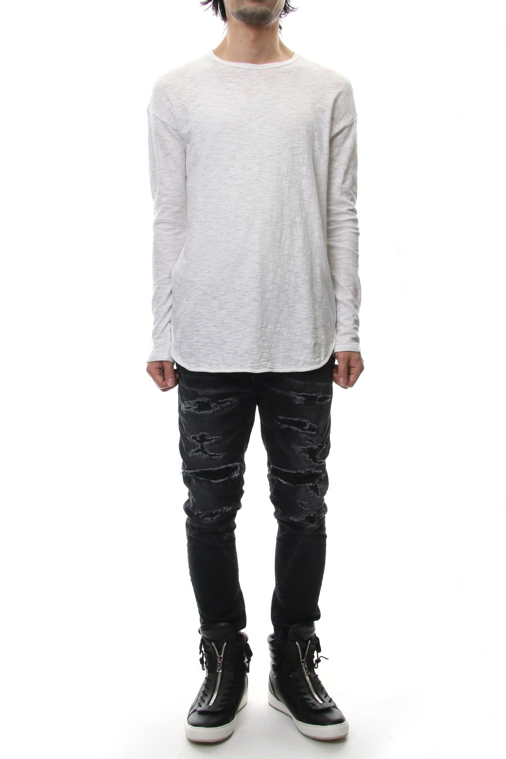 DROP SHOULDER L/S  T-SHIRT Slub White