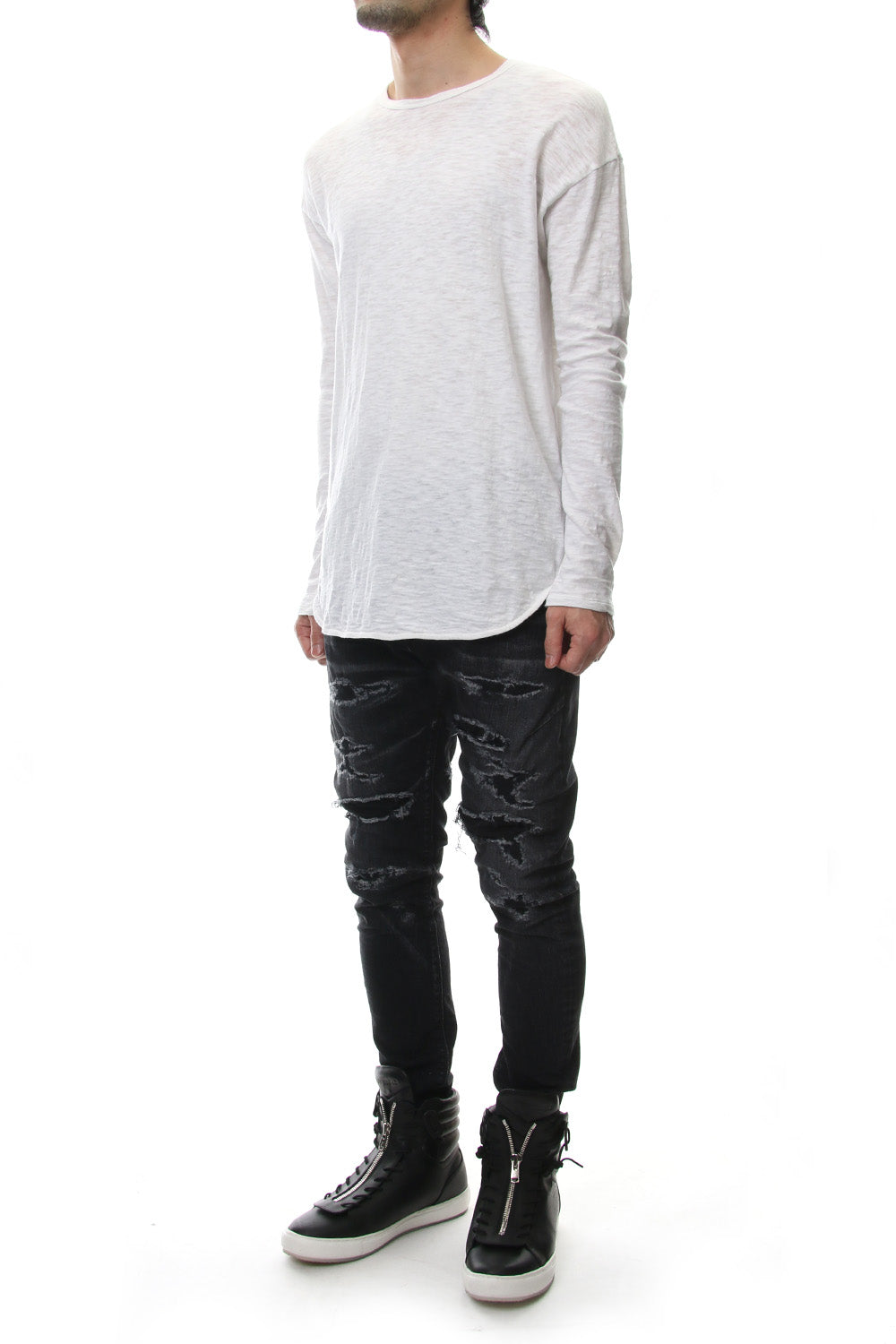 DROP SHOULDER L/S  T-SHIRT Slub White