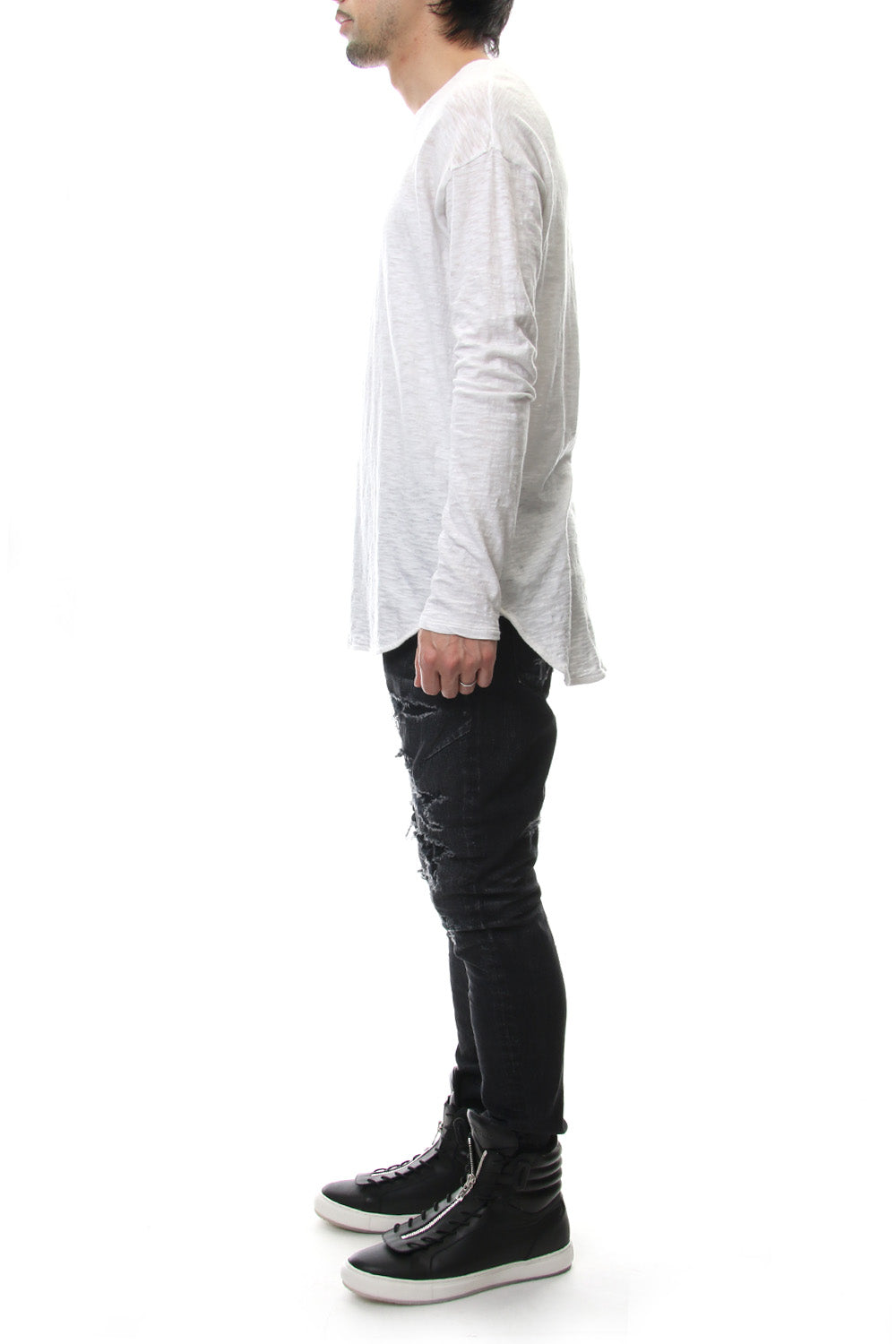 DROP SHOULDER L/S  T-SHIRT Slub White