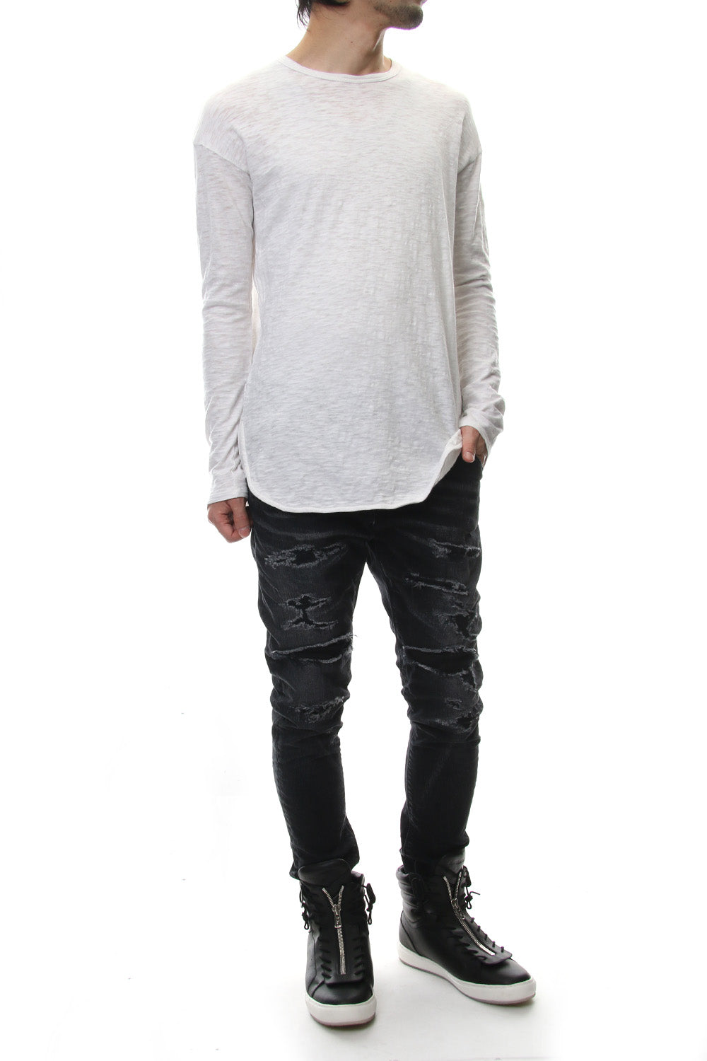 DROP SHOULDER L/S  T-SHIRT Slub White