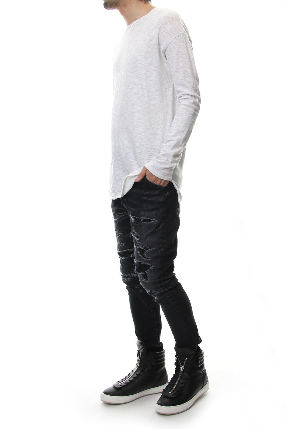 DROP SHOULDER L/S  T-SHIRT Slub White