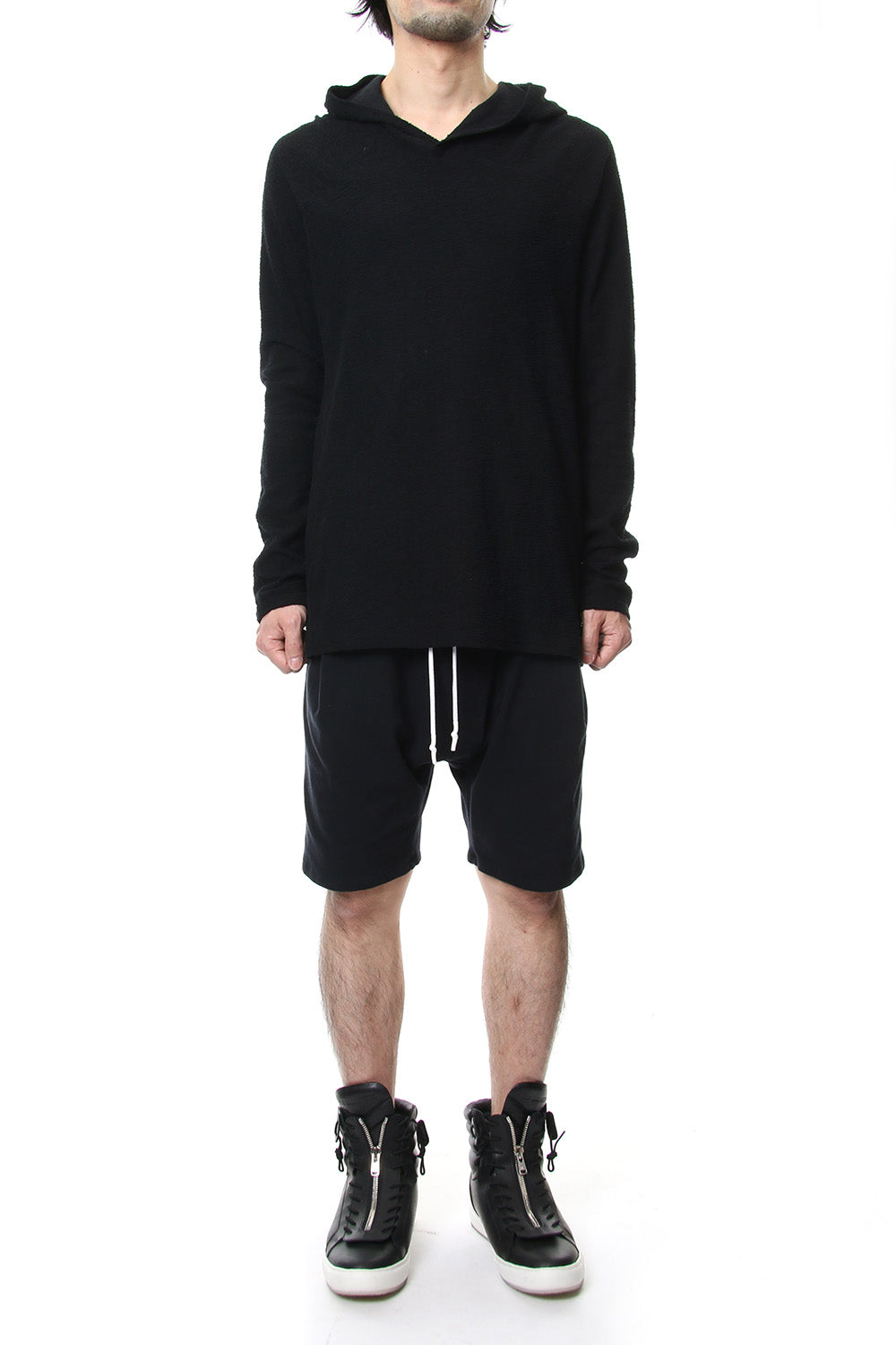 CROSS NECK HOODIE Black