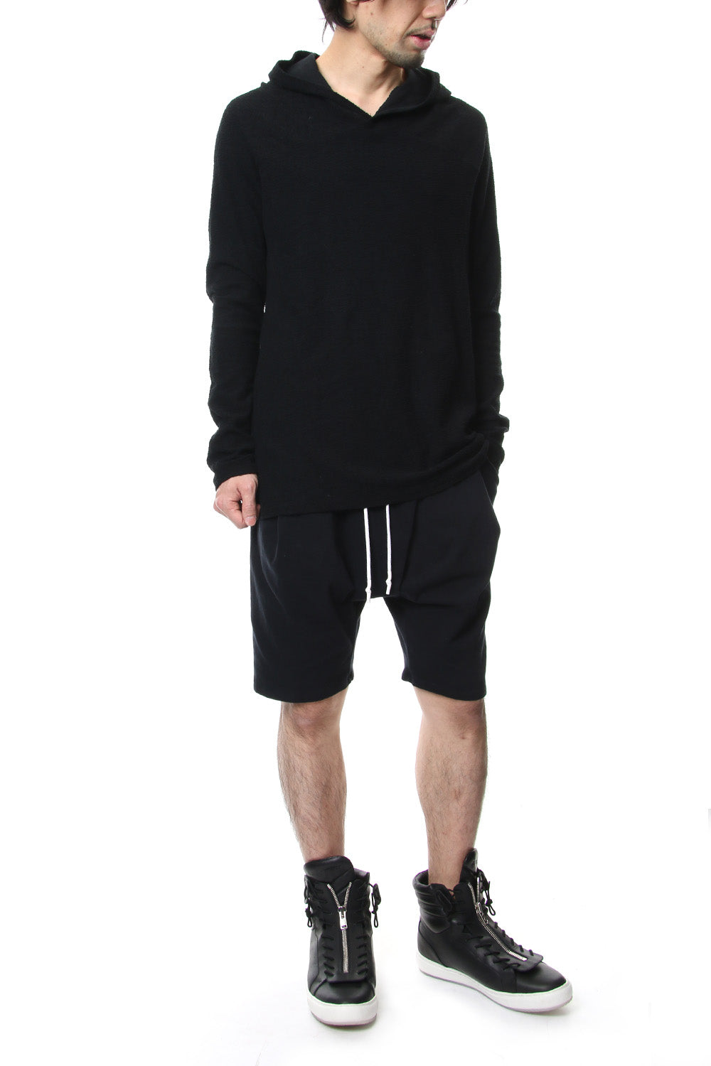 CROSS NECK HOODIE Black