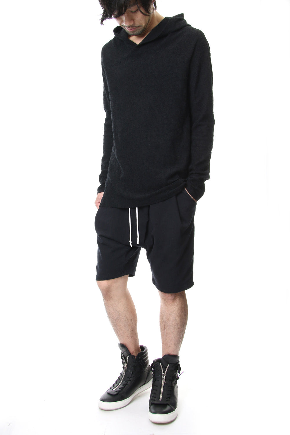CROSS NECK HOODIE Black