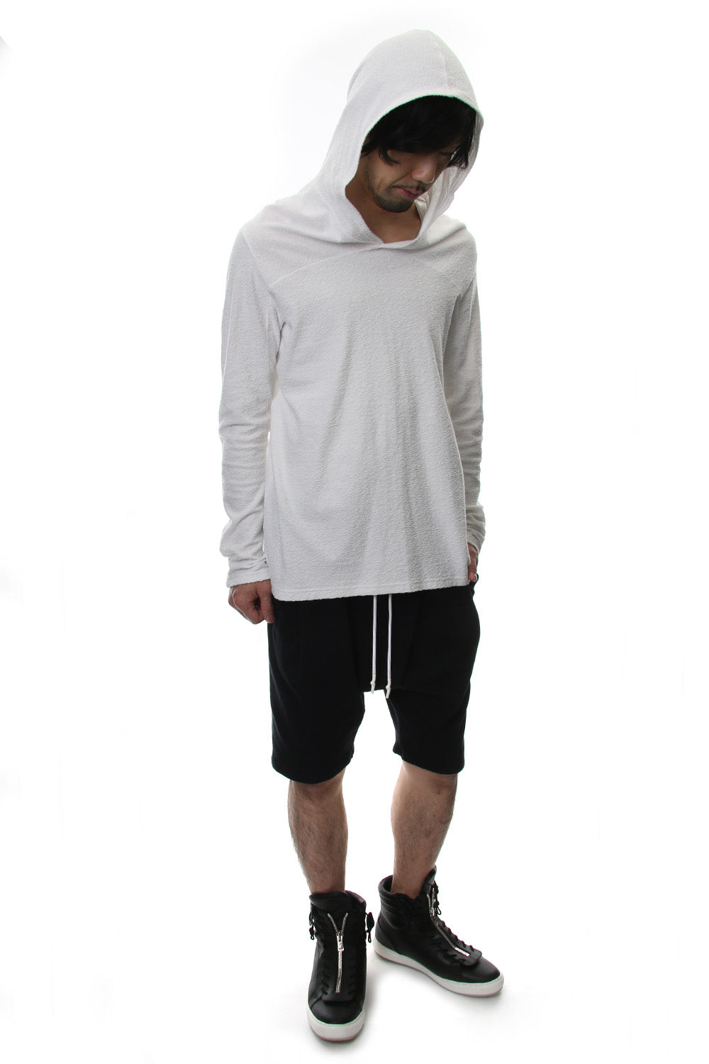 CROSS NECK HOODIE White