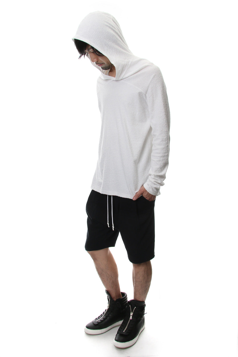 CROSS NECK HOODIE White